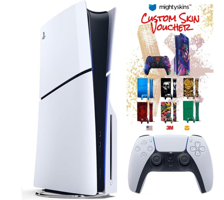 Sony PlayStation 5 Disc Console Slim Bundle with MightySkins Custom Skin Voucher  PS5 Video Game Console Bundle
