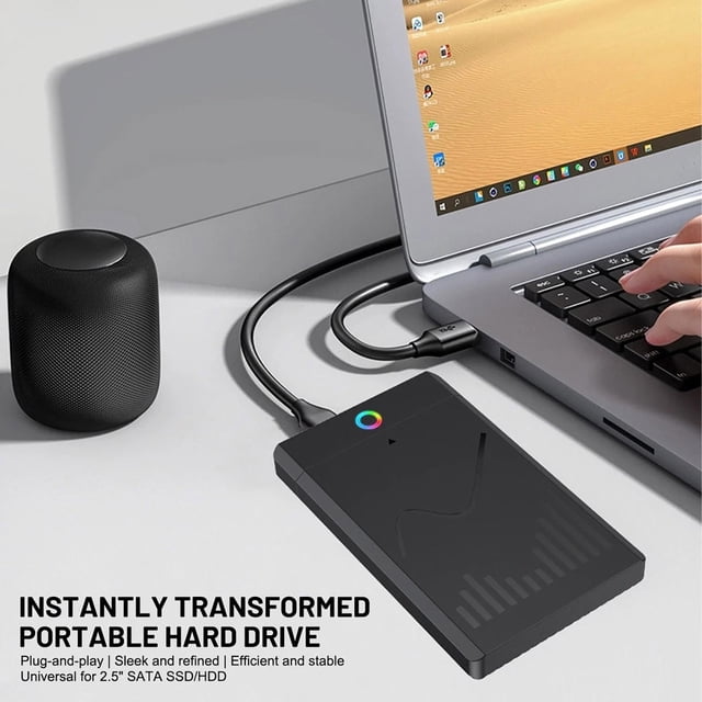 TAPDRA Boîtier Robuste ABS 2.5 SATA USB 3.1 Type-C 5Gbps Lumière RVB pour Connexion de Disque Dur 2.5 Pouces
