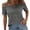 Gray, variant on Womens Shirts Tops Solid Color Short Sleeve Double Strap Off Shoulder Plain Tees Blouses White M