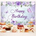 thumbnail image 4 of Butterfly Floral Backdrop for Birthday Party, Purple Butterflies Flowers Photography Background for Princess Women Girl, Happy Birthday Backdrop for Birthday Baby Shower Party Decorations 10x6ft, 4 of 5