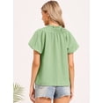 thumbnail image 3 of DARING DIVA Women's Puff Sleeve Tops  Ruched Button Down Shirts XS Light Green, 3 of 6