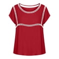 thumbnail image 5 of YUGYXL Spring T-Shirts for Women Short Sleeve Crewneck Loose Fit Casual Summer Tops Lightweight Lace Patchwork Tee Red Tops S, 5 of 7