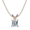 thumbnail image 1 of Certified - 2 Carat Princess Cut Moissanite - Simple Pendant Necklace - 18K Rose Gold Plating Over Silver, 1 of 5
