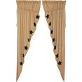 thumbnail image 2 of VHC Brands Burlap Natural with Burgundy Stars Primitive 63"x36"x18" Prairie Panel Pair Tan Rod Pocket Stenciled Cotton Drawstring Ties Window Curtains, 2 of 11