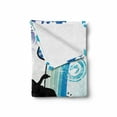 thumbnail image 2 of Urban Graffiti Soft Flannel Fleece Throw Blanket, Silhouette of Break Dance Performer Loudspeakers Concentric Stars Dots, Cozy Plush for Indoor and Outdoor Use, 50" x 70", Multicolor, by Ambesonne, 2 of 6