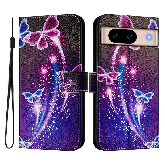 Compatible for Google Pixel 8A Wallet Case, Painting Pattern Premium PU Leather [Credit Card Holder] [Wrist Strap] Flip Stand Feature Purse Case Full Protective Pattern Cover, Butterfly