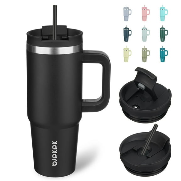 BJPKPK 30oz Stainless Steel Insulated Tumbler With Handle And Lid Straw Travel Coffee Mug Thermal Cup,Black