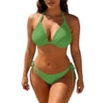 thumbnail image 2 of 2 Piece Swimsuit for Women, Swimsuit Bikini, Womens Bikini Swimsuits, Full Coverage Bikini, Women String Bikini Set Halter Side Tie Two Piece Swimsuit Triangle Bathing Suits, Army Green L, 2 of 5