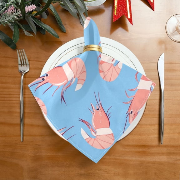 1 Pack 20'' x20" Satin Table Napkins Dinner Napkins for wedding Party Decoration events Cartoon Shrimps Pattern