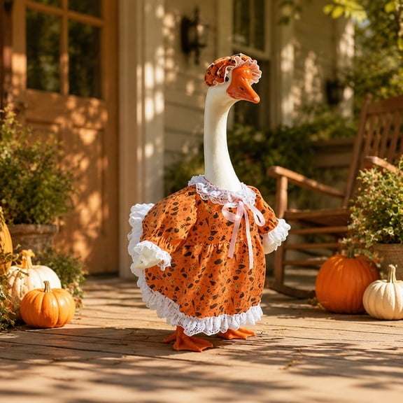 Fmbmuo Fall Porch Goose Outfits 23" Orange Outdoor Decor, Minimalist Soft Polyester, Cloth Porch Goose Dress for Lawns Yard Patio Decorations