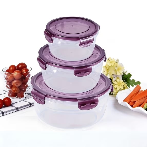 3pcs purple Large-capacity Plastic Refridgerator Storage Boxes