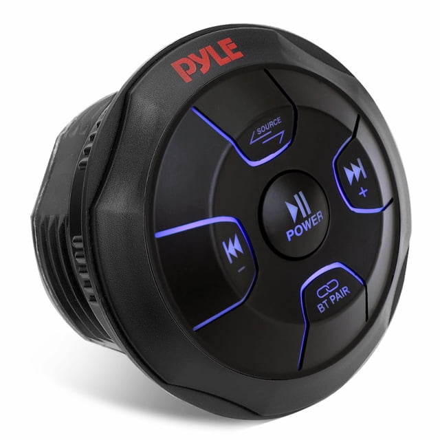 Pyle Controlador de audio Bluetooth inalámbrico para coche - Botón multimedia Bluetooth Receptor marino con control remoto con USB, AUX, soporte para coche, camión, barco, vehículos marinos PowerSport