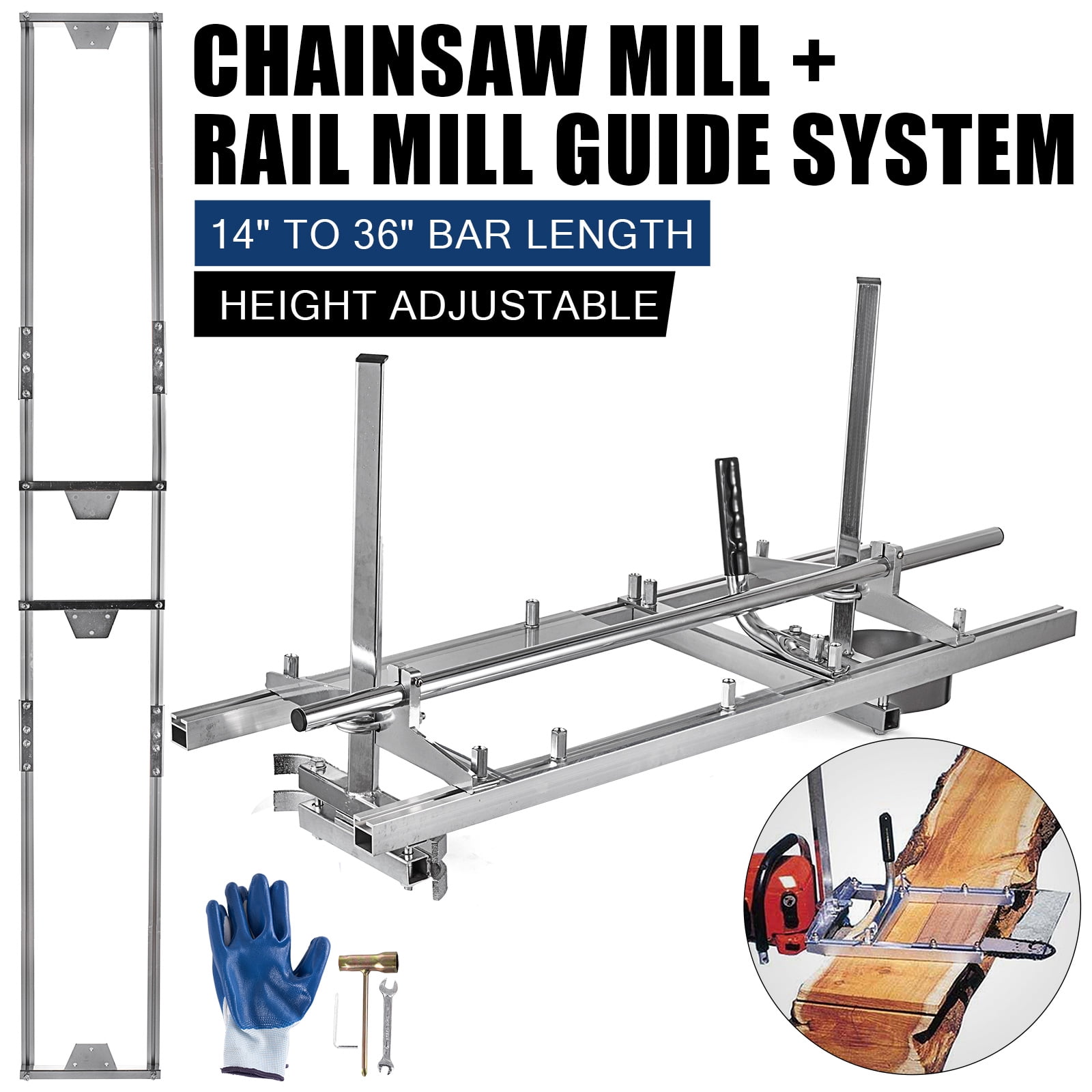 SHZOND 14"36" Chainsaw Mill and Milling Rail System Aluminum Steel