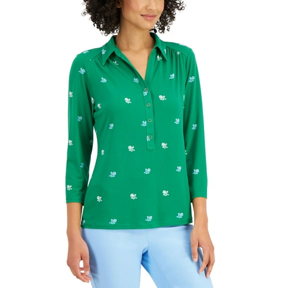 Charter Club Women's Poppy-Print Polo Shirt