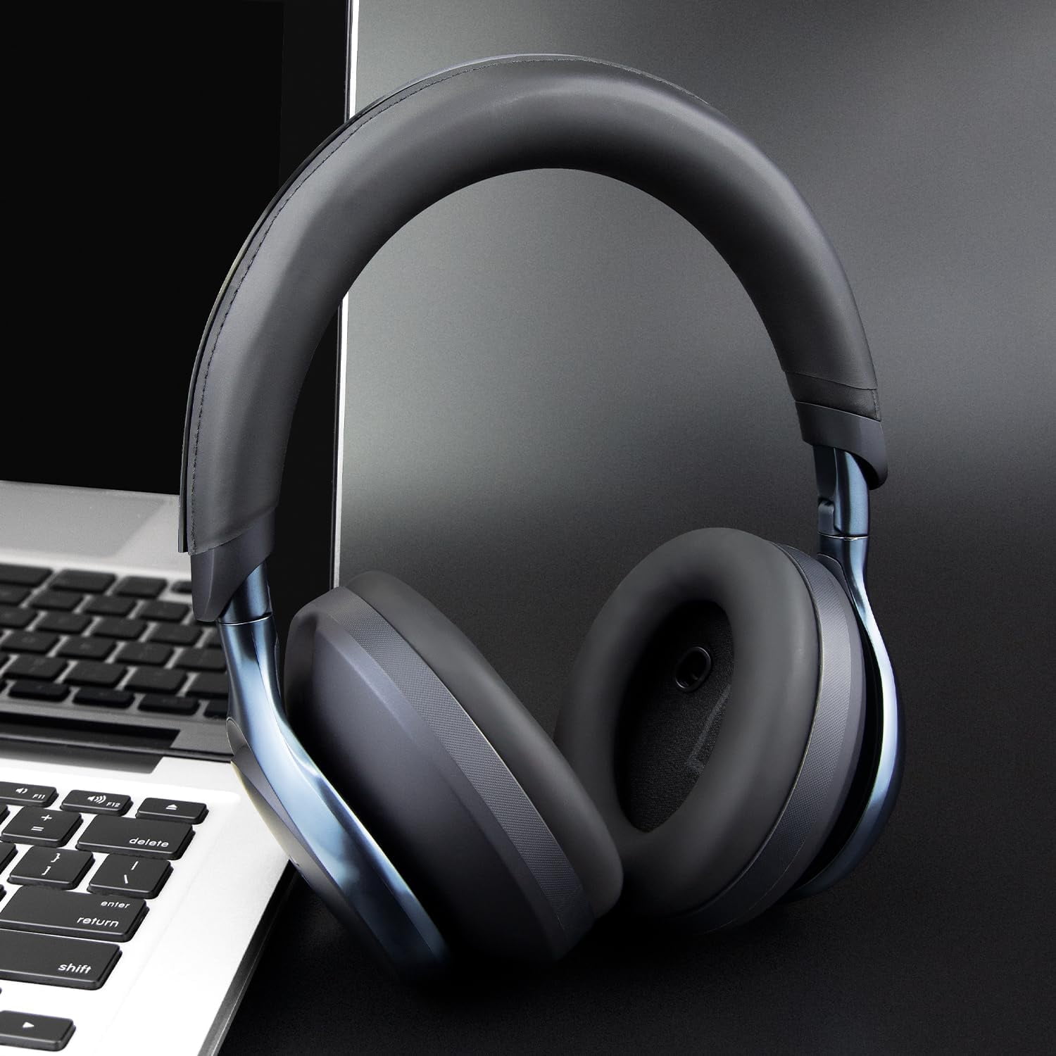 HRTGFD-Earpads Replacement for Anker Soundcore Space One (S1) Headphones, Not for Space One Pro, Ear Pads Cushions with Softer Protein Leather, Noise Isolation Foam - Black