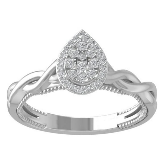 Araiya Fine Jewelry 10K White Gold Round-shape Lab Grown Diamond Cluster Engagement Ring ( 1/5 cttw, D-F Color, VS Clarity) Size 8.5