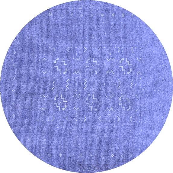 Ahgly Company Machine Washable Indoor Round Abstract Blue Contemporary Area Rugs, 4' Round