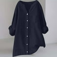 thumbnail image 2 of Camisa de lino con botones para mujer, top holgado y transpirable con cuello redondo, color liso para uso diario/verano 2025, 2 of 4