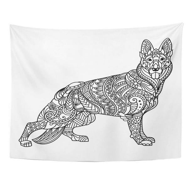 Refred Page German Shepherd Coloring Book For S Black Dog Domestic Wall Art Hanging Tapestry Home Decor Living Room Bedroom Dorm 60x80 Inch Com - Black German Shepherd Home Decor