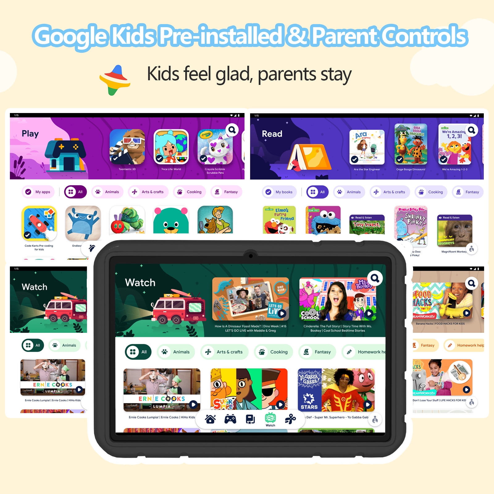 Android 15 Tablet, 10.1 inch Kids Tablet, Octa-core CPU, 20GB+128GB+1TB Expand Tablets for Kids with Kids Space, Parental Control, 6000mAh Big Battery, HD Touchscreen Display Tableta