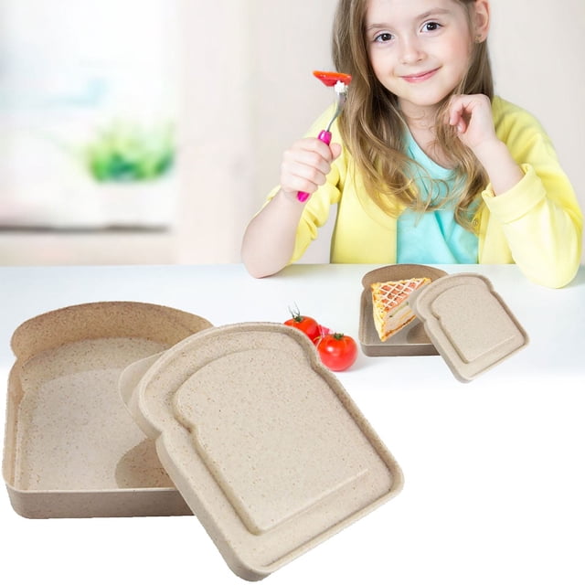 Oleegame 1PC Kids Snack Boxes For School Reusable Sandwich Containers Bread Snack Meals Plastic Shaped Food Storage Bread Boxes Beige