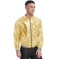thumbnail image 2 of DPOIS Men's Shiny Metallic Bomber Jacket 70s Disco Shirt Clubwear Gold XL, 2 of 7