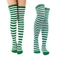 thumbnail image 5 of Opolski Over-the-knee Striped Socks 1 Pair Green White Striped Stockings Over Knee Length High Elasticity Soft Breathable Thigh Socks for Holiday Christmas Green, 5 of 8