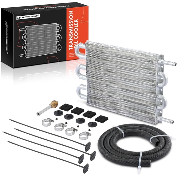 A-Premium Transmission Oil Cooler, Universal Aluminium 6 Pass Tube and Fin, Towing Up To 2,500 lbs, Oil Cooler Kit with Hose Mounting Kit