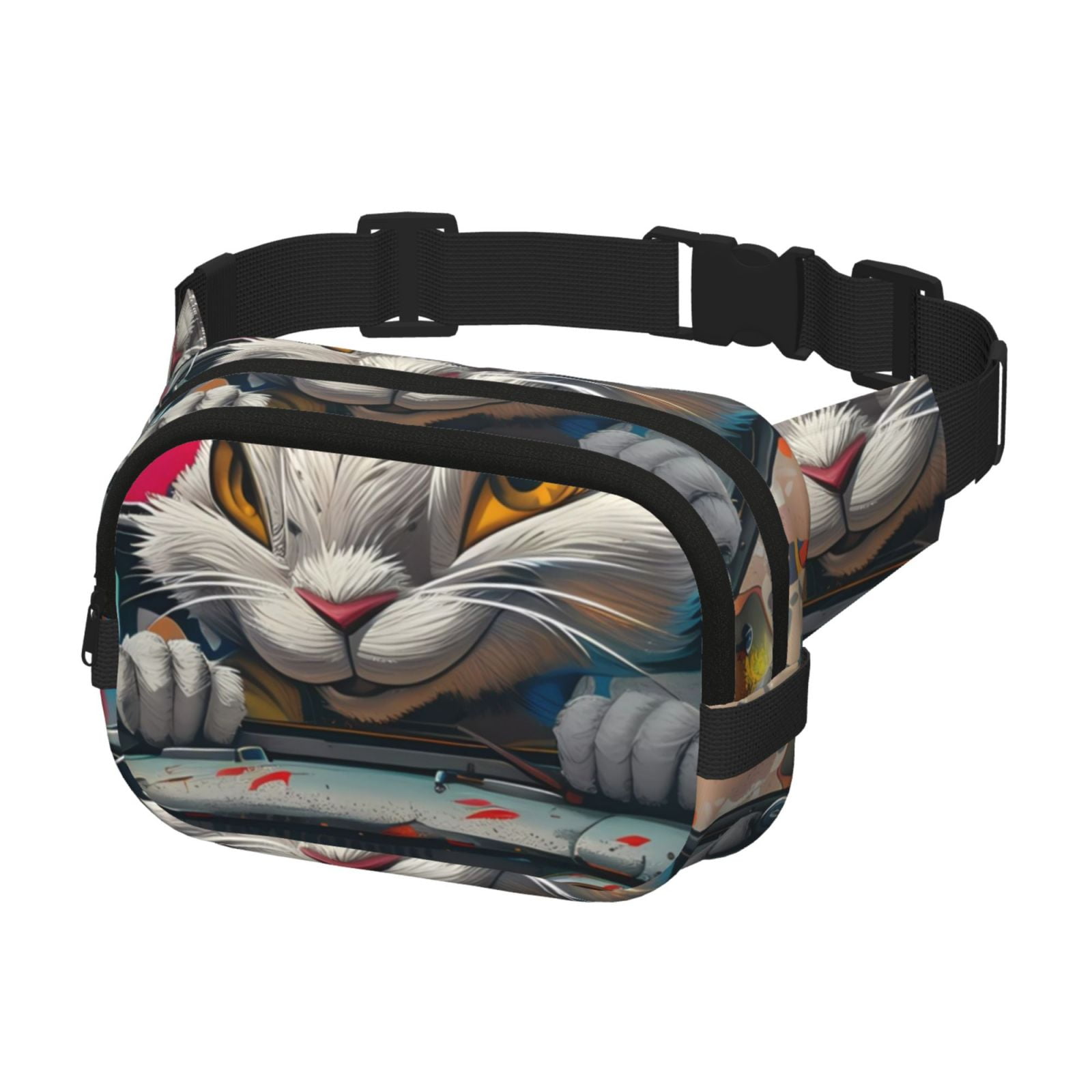 Picia Vibrant Bunny Ride Print Square Double-Layer Waist Bag Mini Adjustable Waist Belt Bag Exercise Running Travel Hiking