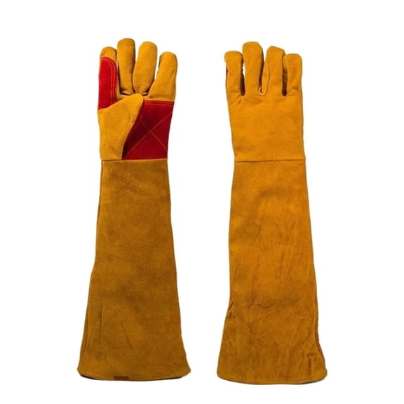 Long Sleeves Leather Welding Gloves, Heat Resistant Stove Fire and Barbecue, Puncture ,More Durable