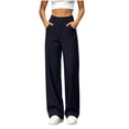 thumbnail image 4 of Oksale Khaki Pants for Women High Waisted Chino Pants with Pockets Trendy Vintage Loose Straight Leg Dress Pants Lightweight Trendy Trousers Navy XL, 4 of 7