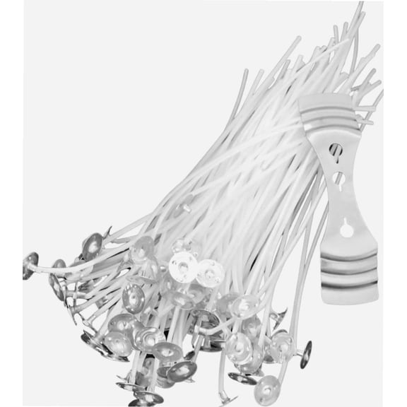 Candle Wicks 100 Pcs - 6 Inches Long Pre-Waxed Cotton Threads with Centering Device & Metal Tabbed odorless - Long Lasting with No Black Smoke for DIY Candle Making