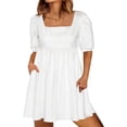 thumbnail image 5 of Aimik Ladies' Square Neckline Short Sleeve Solid Color Short Dress Summer Casual and Loose Womens Short Dress, 5 of 6