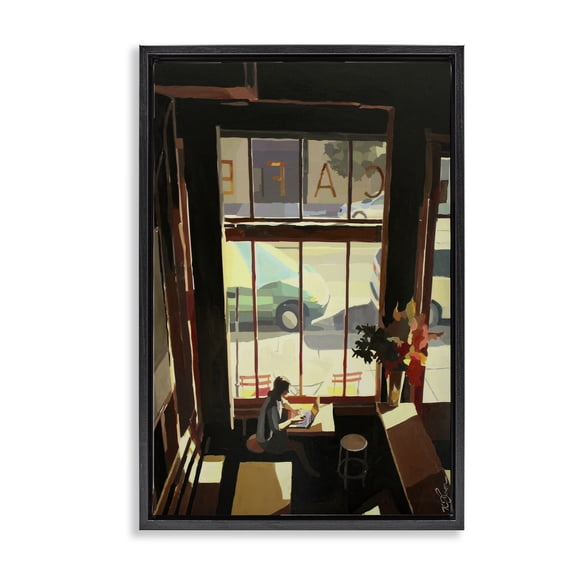 Stupell Industries Tranquil Cafe Environment People Painting Black Floater Framed Canvas Art Print Wall Art, 17 x 25