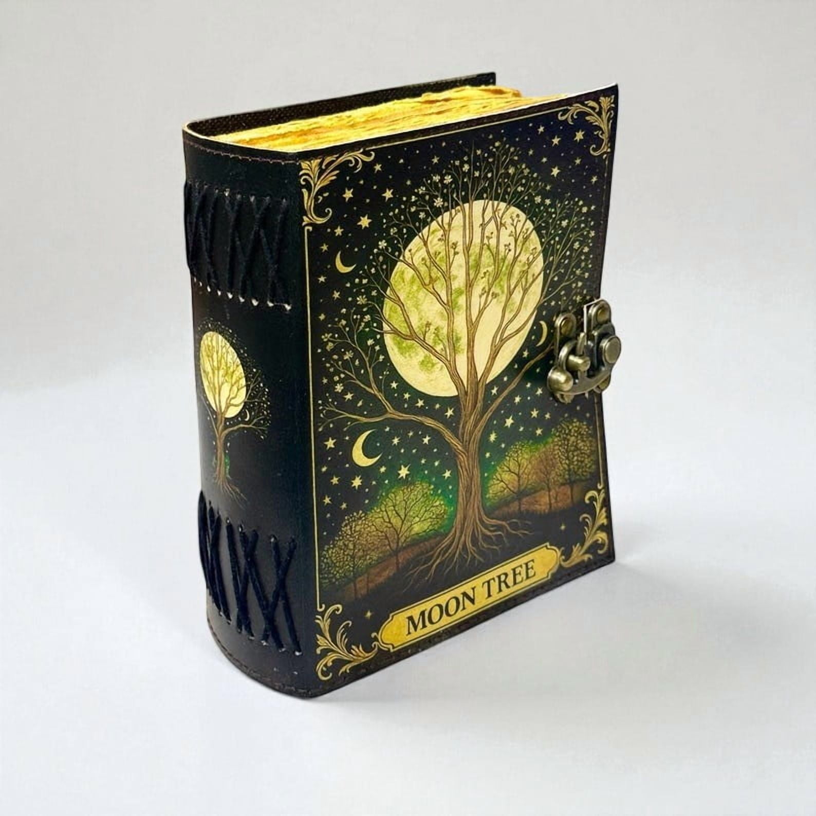 Personalized Moon Tree Leather Grimoire – Gothic Book of Shadows, 200 Pages Witchcraft Spellbook, Wiccan Pagan Magic Diary