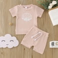thumbnail image 2 of Mercatoo Boys Girls Outfits Short Sleeve Printed Ribbed T Shirt Tops and Shorts Baby Girl Beach Clothes Set 1 to 3 Years, 2 of 5