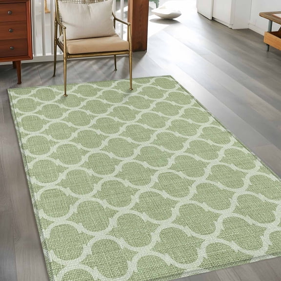 Rectangle Area Rug 3x5ft,Sage Green Geometric Moroccan Washable Carpet Non-Slip Runner Accent Rugs Indoor Floor Mat for Bedroom Living Room Decor,Mid Century Pattern