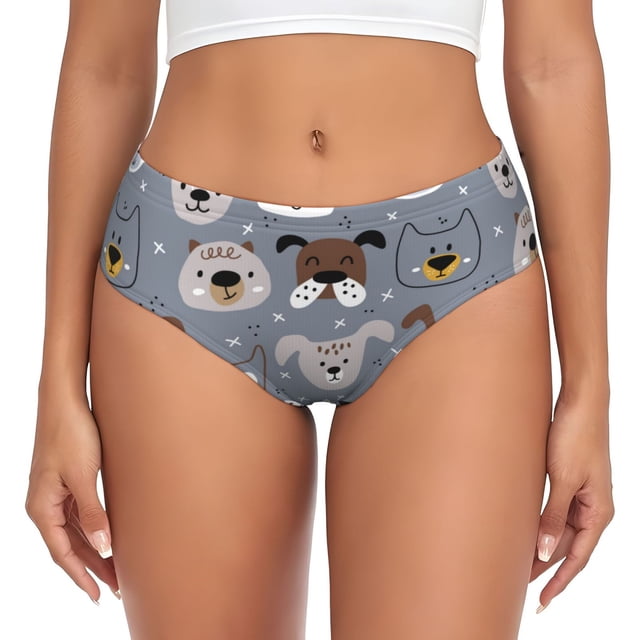 Balery Cute Dog Faces Ropa Interior de Algodón para Mujer con Dibujo – Braguitas Cómodas y Elásticas, Estilo Clásico-Small