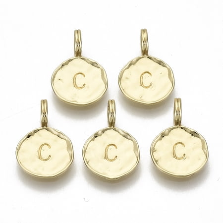 5 pc Alloy Pendants Cadmium Free & Nickel Free & Lead Free Flat Round with Letter Real 18K Gold Plated Letter.C 17x11.5x1.5mm Hole: 2.5mmDIY