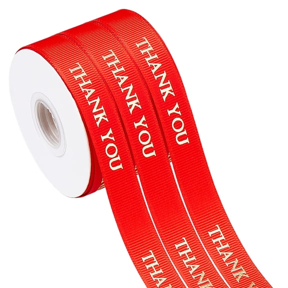 30 Yards Thank You Ribbons 5/8 inch(15mm) Wide Satin Printing Ribbons DIY Gift Wrapping Ribbon Red Decorative Ribbon with Gold Stamping for Bows