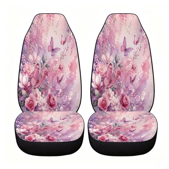 Verolix Pink Butterfly Blossom Car Seat Covers, Front Seats Only Set of 2, Universal High Back Mesh Fabric Seat Covers for Cars, SUVs, Sedans and Vans