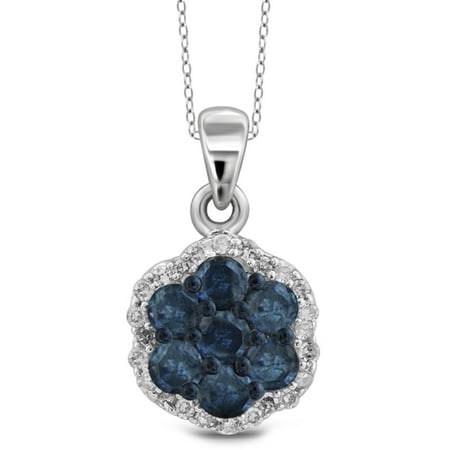 JewelersClub 1 Carat T.W. Blue and White Diamond Sterling Silver Cluster Pendant