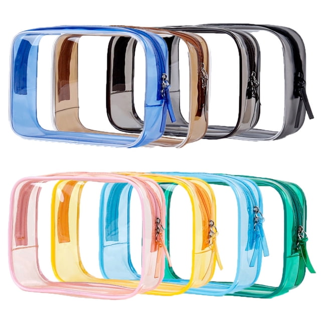 Laklulu - Bolsas de aseo transparentes, paquete de 8, bolsa de viaje, bolsas de maquillaje transparentes para mujeres y hombres, 8 colores