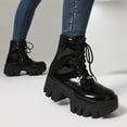 thumbnail image 3 of Women's Platform Chunky Combat Boots Punk Leather Thick Soles Lace up Mid Calf Riding Walking Short Boots, 3 of 5