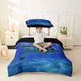 thumbnail image 2 of jejeloiu Funny Cat Shark Twin Duvet Cover,Deep Ocean Background Twin Bedding For Boys,Solid Blue,Black Reversible,2-Piece,1 Duvet Cover and 1 Pillowcase, 2 of 6