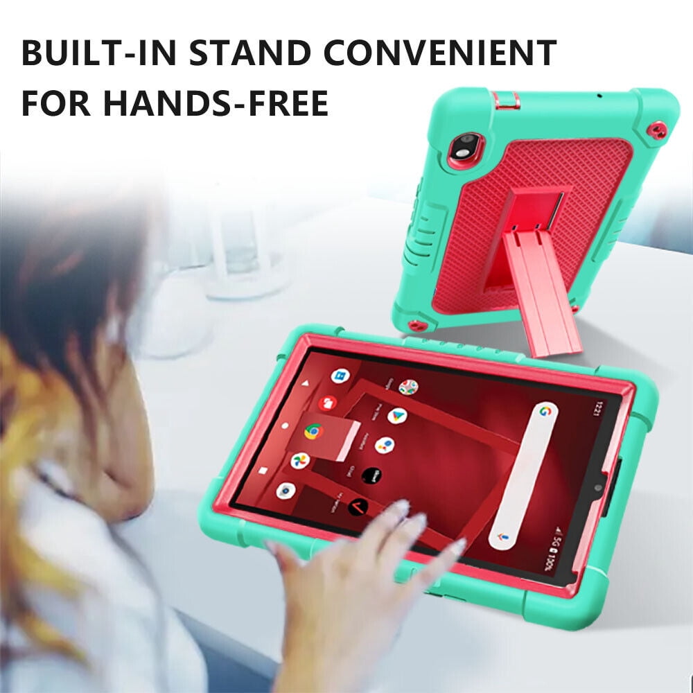 SOATUTO For Orbic Tab 8 inch Heavy Duty Case with Shoulder Strap Kickstand Soft Silicone Hard Back Hybrid Armor Protective Cover for 8" Orbic Tab 8 5G Verizon / Orbic Tab 8 5G UW 8 inch - Green+Pink