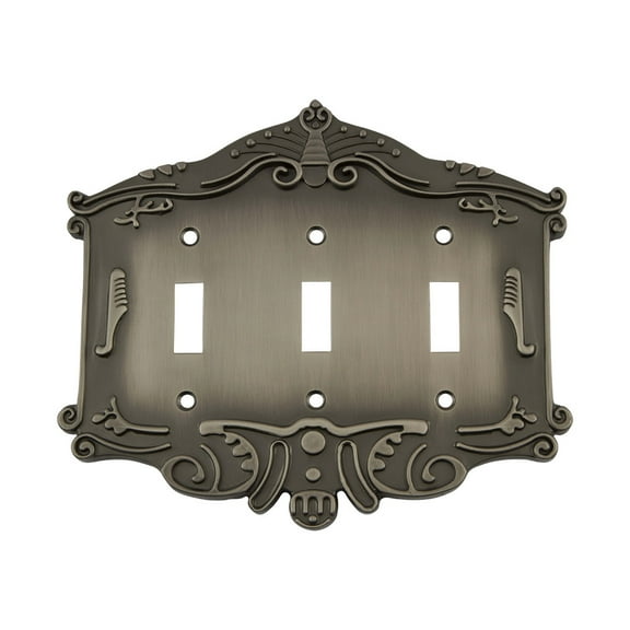Nostalgic Warehouse Vic_Swplt_T3 Victorian Triple Switch Wall Plate - Grey
