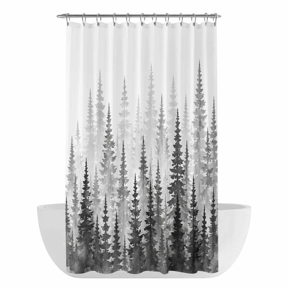 Grey Forest Shower Curtain - Water Repellent Fabric Shower Curtains Washable, Gray Ombre Trees Watercolor Pine-Trees Decorative Polyester Cloth Bathroom Curtains Modern Bath Decor 36"x72"