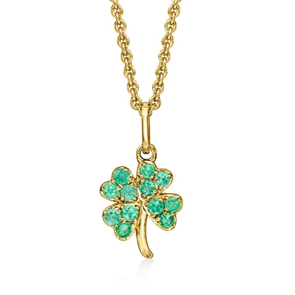 Ross-Simons 0.30 ct. t.w. Emerald 4-Leaf Clover Pendant Necklace in 18kt Gold Over Sterling, Women's, Adult