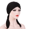 thumbnail image 2 of Beaded Stretch Turban Hat for Women - Elegant Indian Style Muslim Hijab Cap with Pearl Embellishments, Soft Breathable Double-Layer Head Wrap, Casual Sport & Religious Headscarf Black, 2 of 3